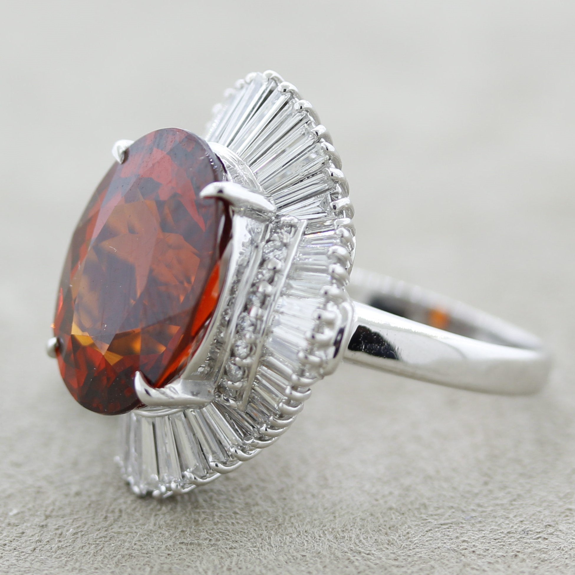 Mandarin Garnet Diamond Platinum Ballerina Ring