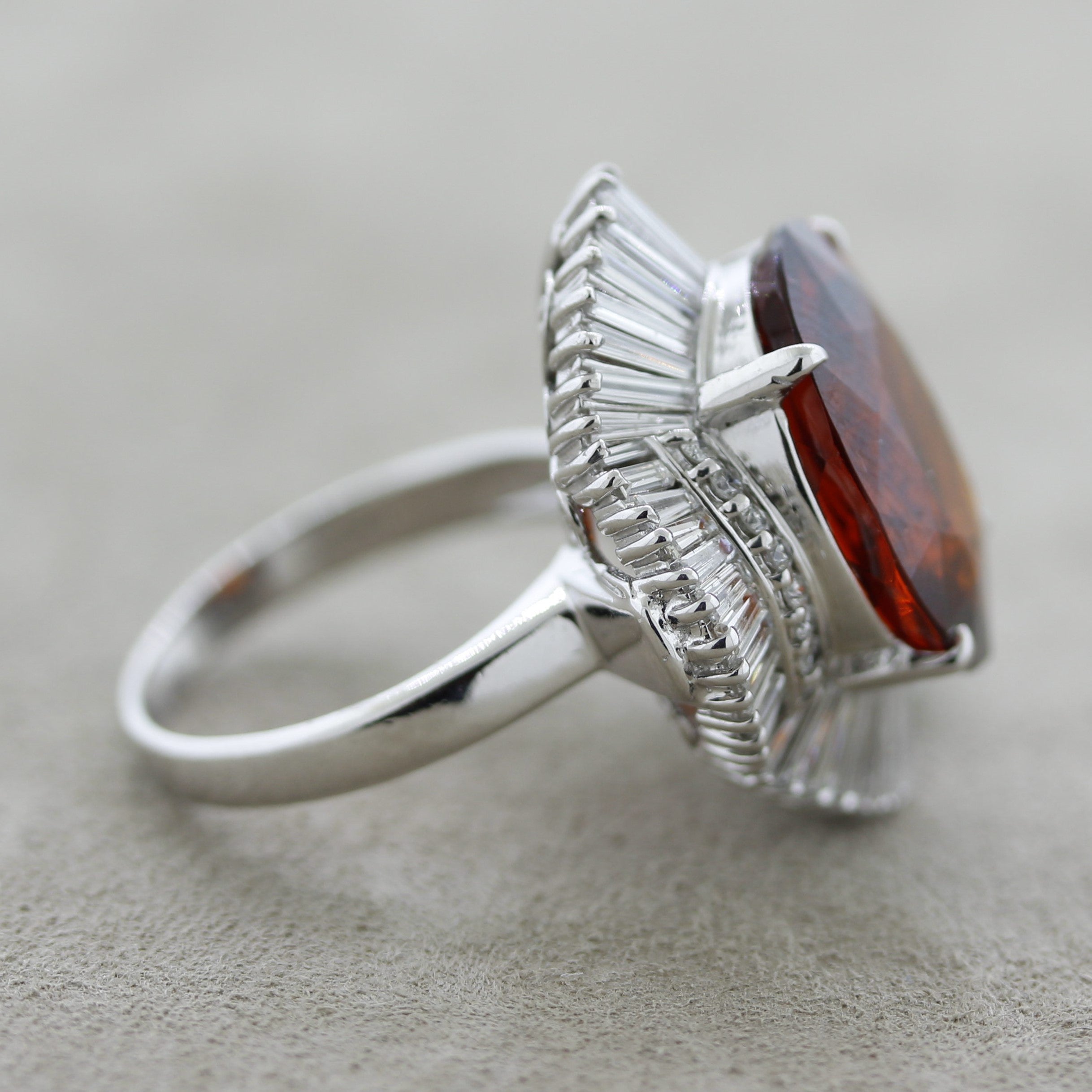 Mandarin Garnet Diamond Platinum Ballerina Ring