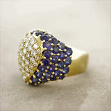 French Estate Diamond Sapphire Domed Gold Cocktail Ring