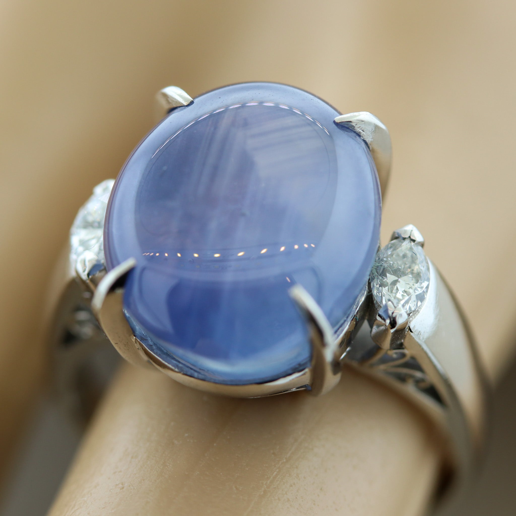 Star Sapphire Diamond Platinum Ring