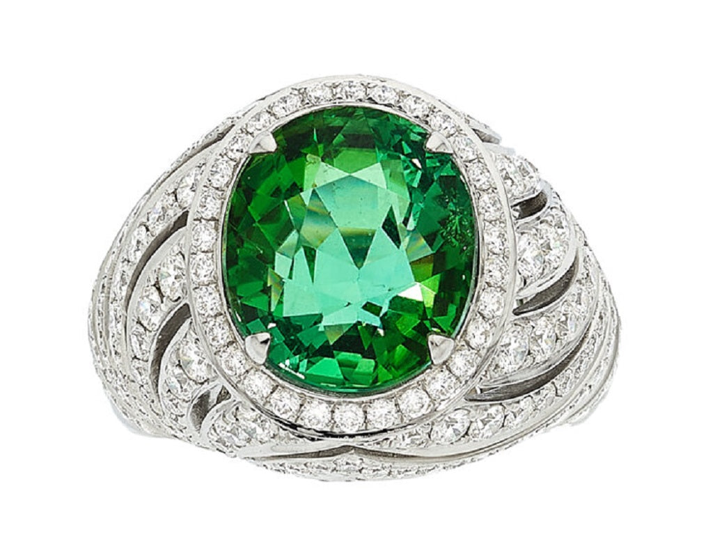 Sublime Paraiba Tourmaline Diamond Gold Domed Ring