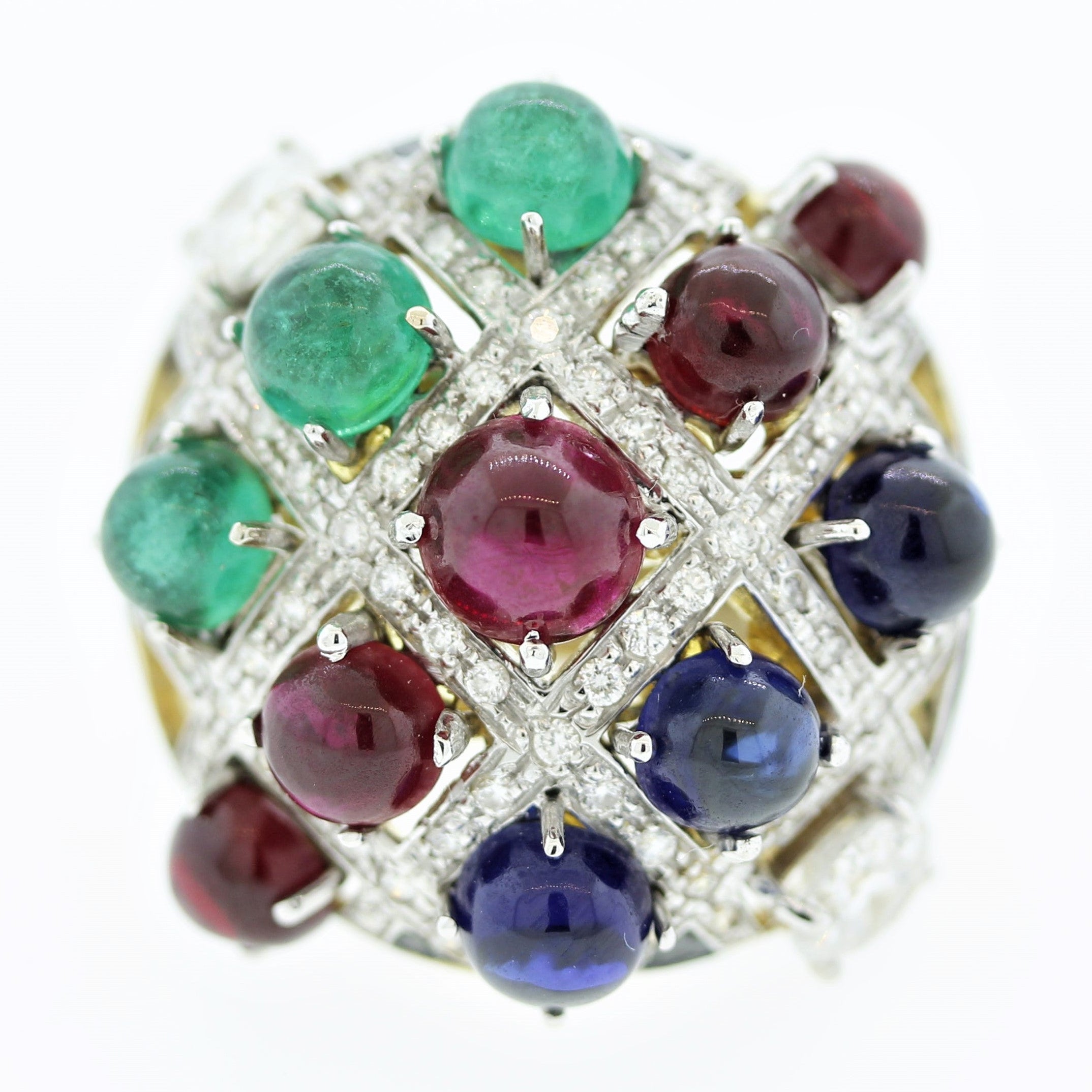 Tutti Frutti Ruby Emerald Sapphire Diamond Gold Cocktail Ring