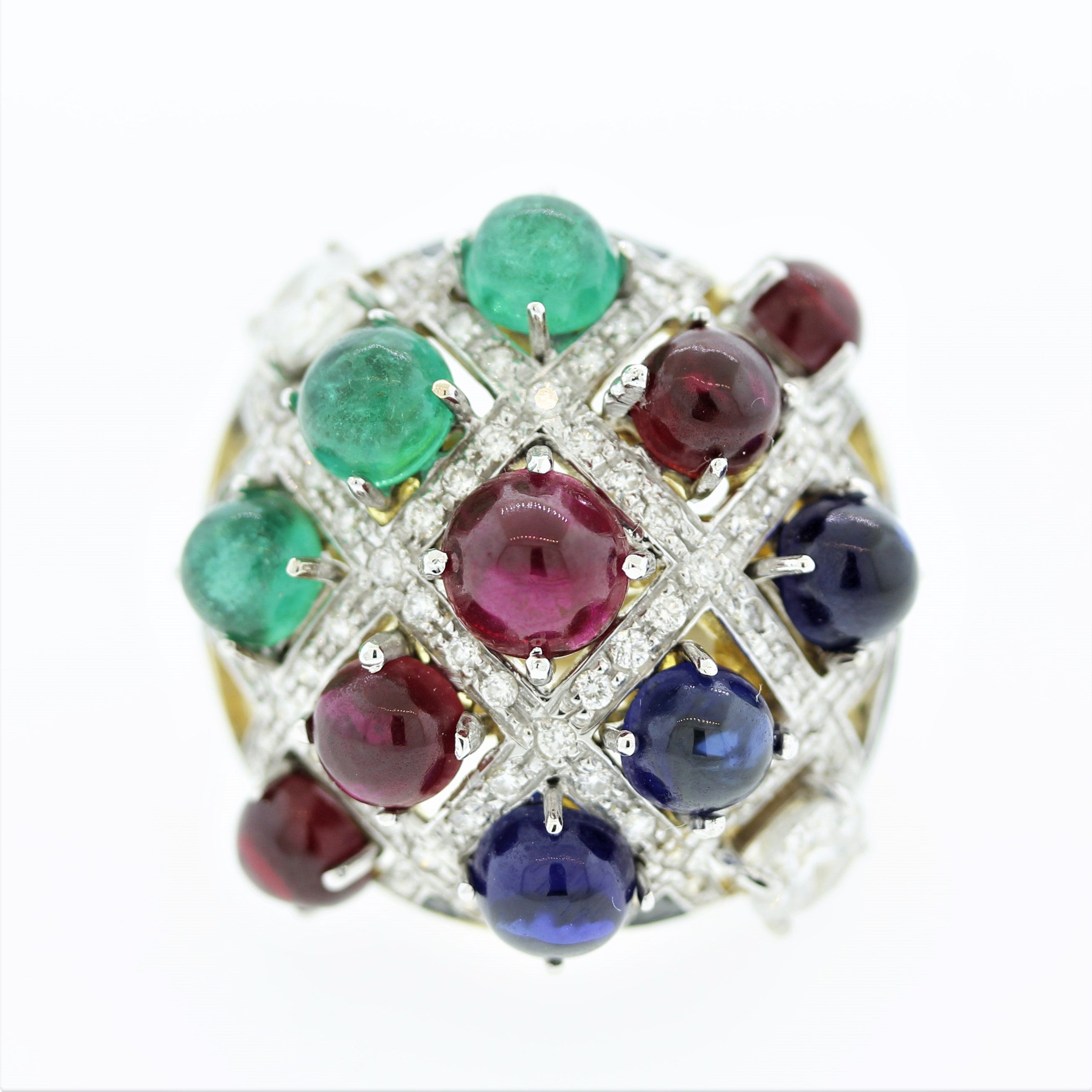 Tutti Frutti Ruby Emerald Sapphire Diamond Gold Cocktail Ring