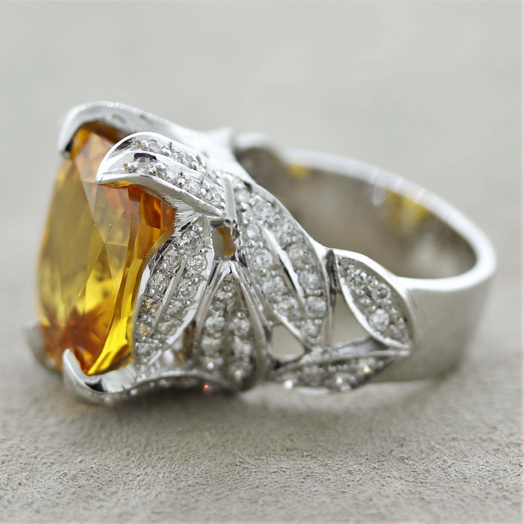 Orange Sapphire Diamond Gold Ring