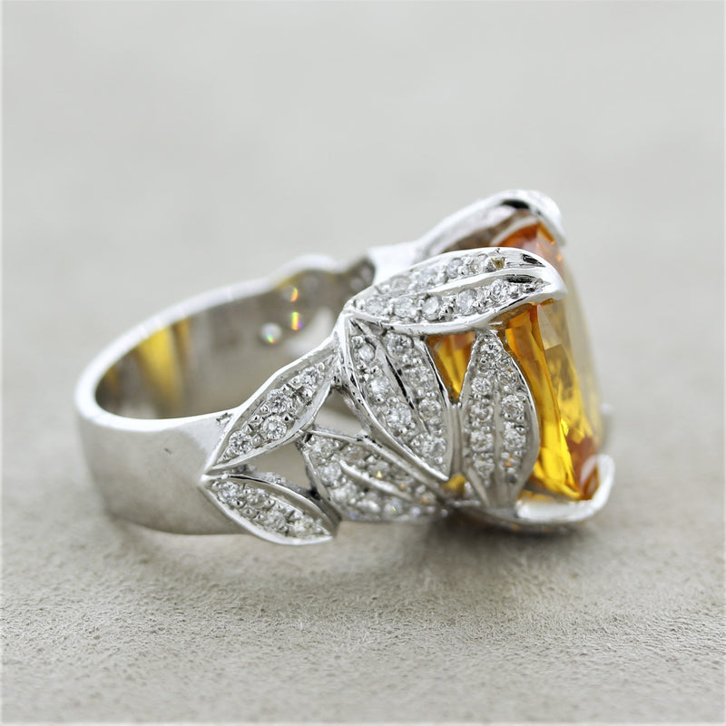 Orange Sapphire Diamond Gold Ring