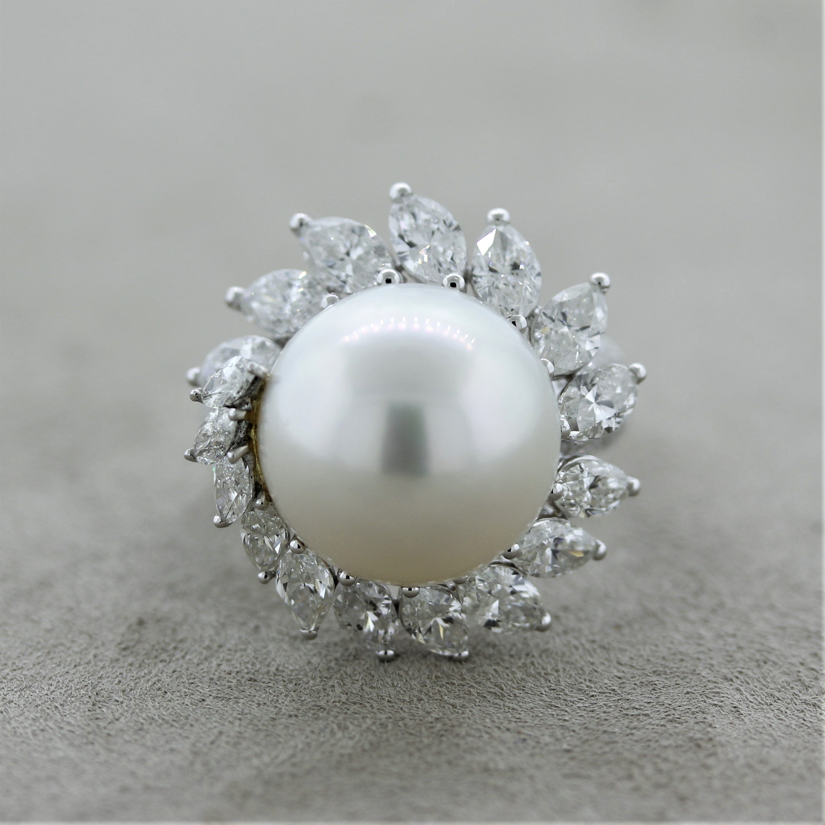 South Sea Pearl Diamond Swirl Gold Cocktail Ring