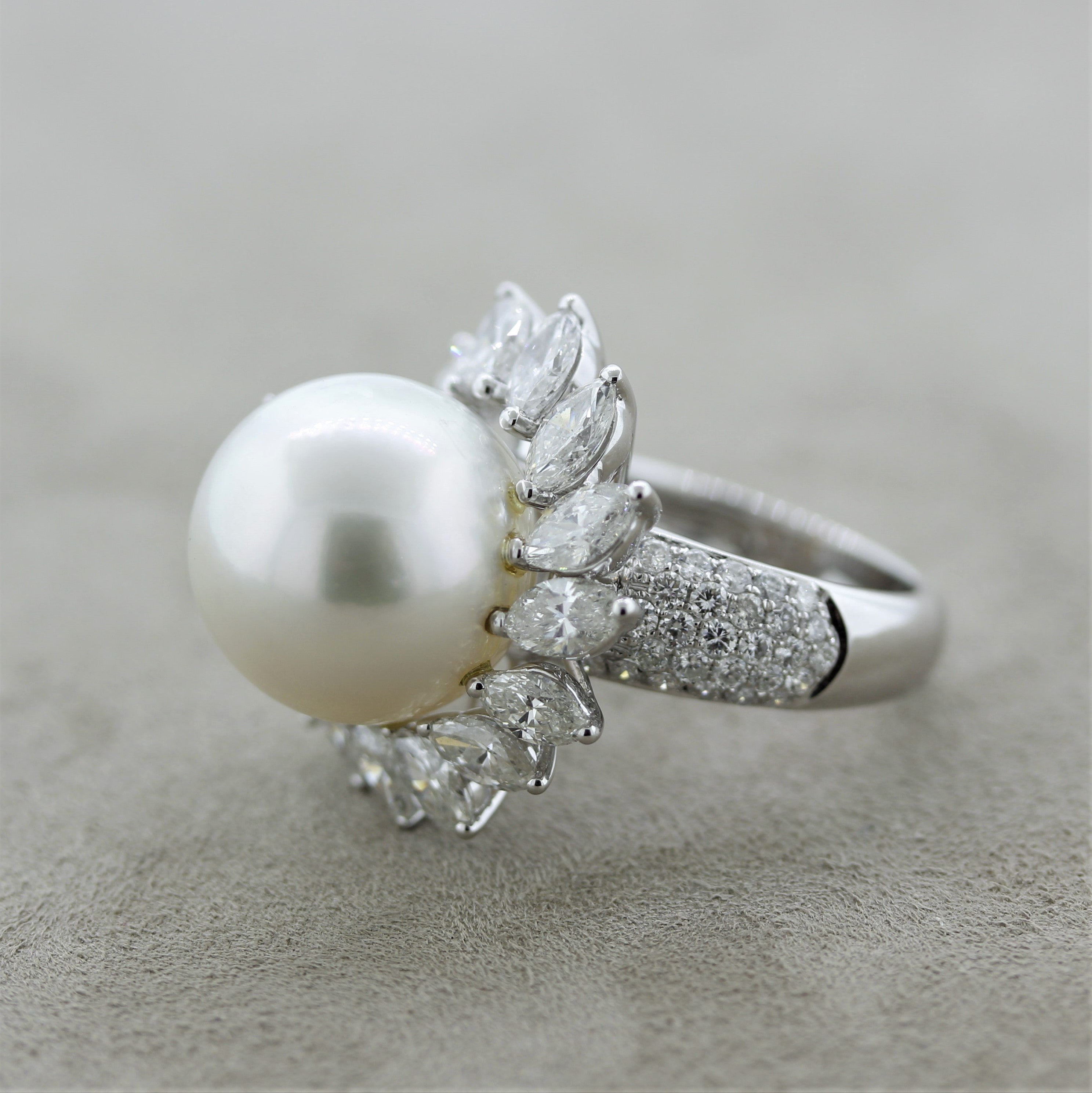 South Sea Pearl Diamond Swirl Gold Cocktail Ring