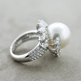 South Sea Pearl Diamond Swirl Gold Cocktail Ring