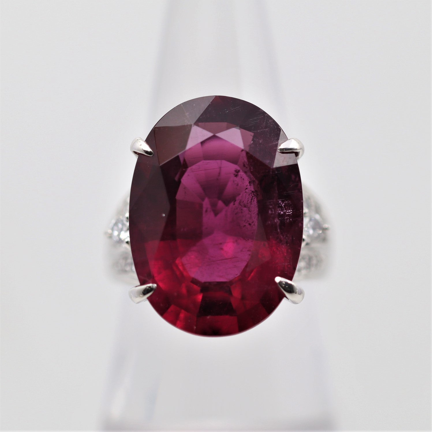 Large Rubellite Tourmaline Diamond Platinum Cocktail Ring