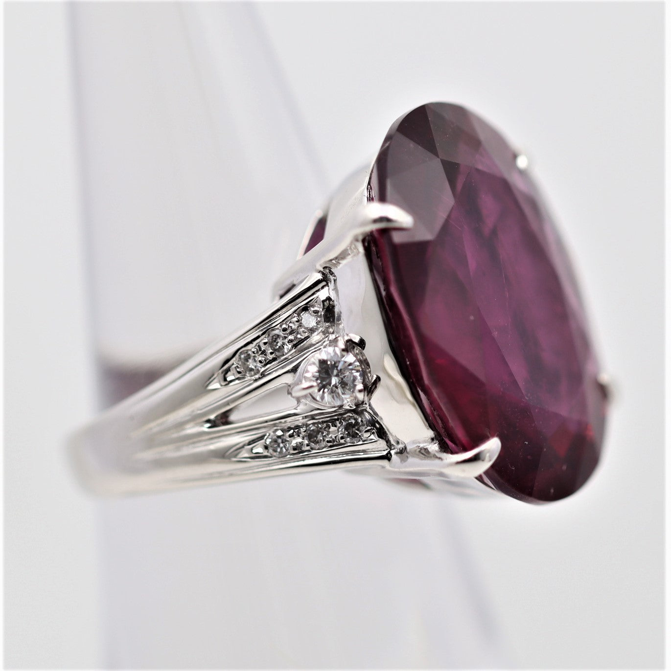 Large Rubellite Tourmaline Diamond Platinum Cocktail Ring