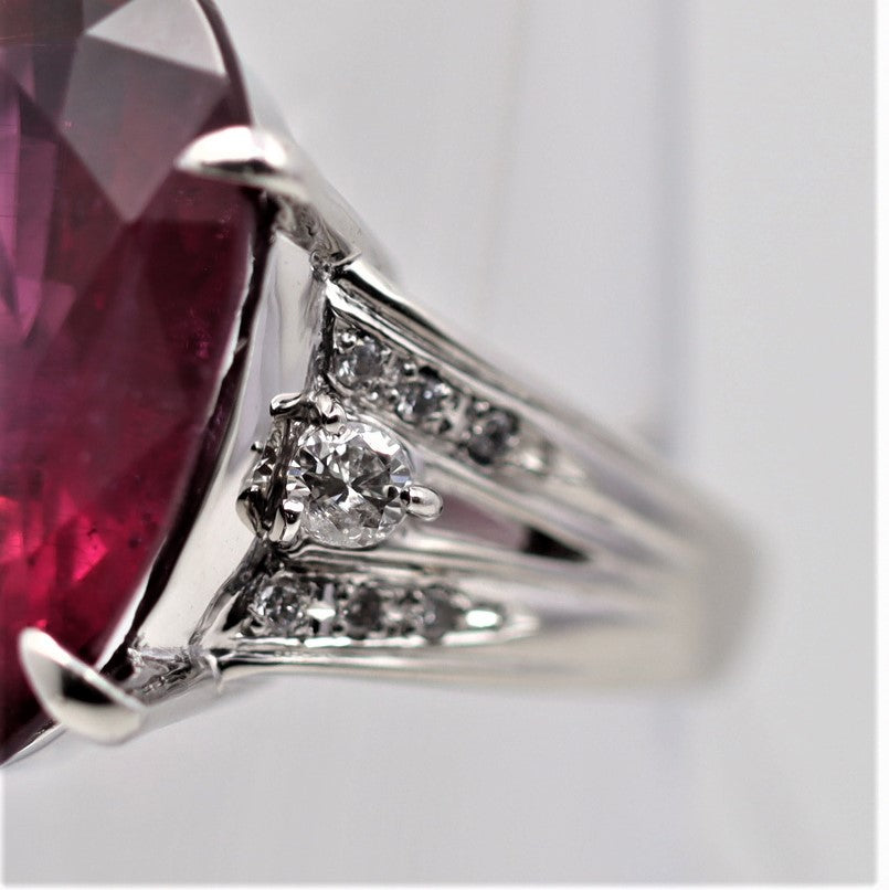 Large Rubellite Tourmaline Diamond Platinum Cocktail Ring