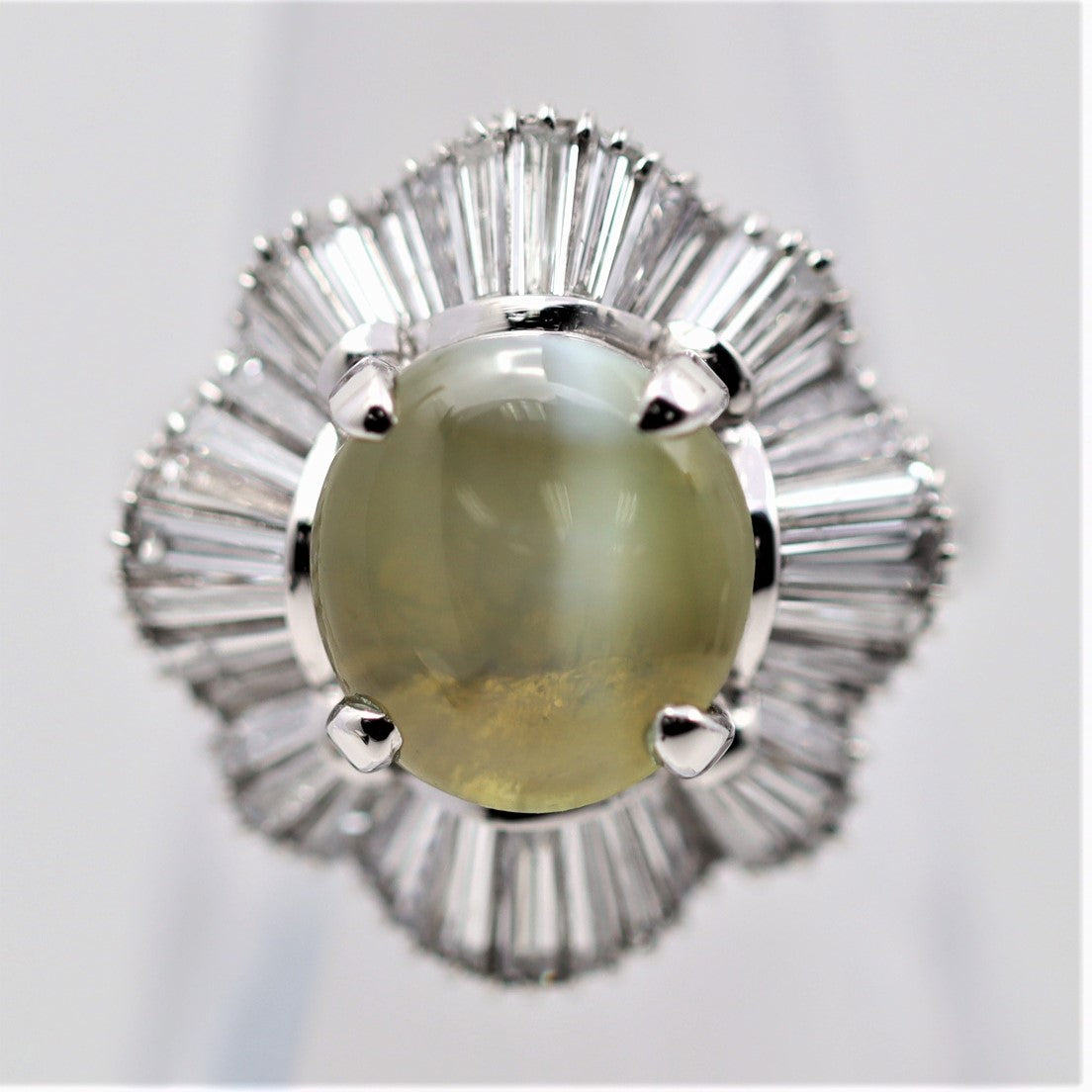 Cats Eye Chrysoberyl Diamond Platinum Floral-Ballerina Ring