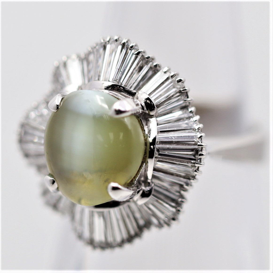 Cats Eye Chrysoberyl Diamond Platinum Floral-Ballerina Ring