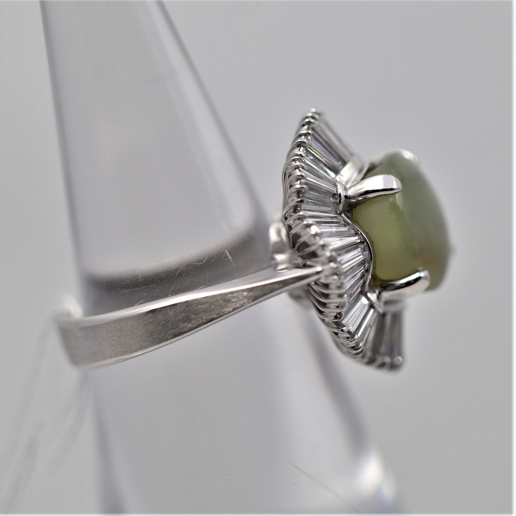 Cats Eye Chrysoberyl Diamond Platinum Floral-Ballerina Ring