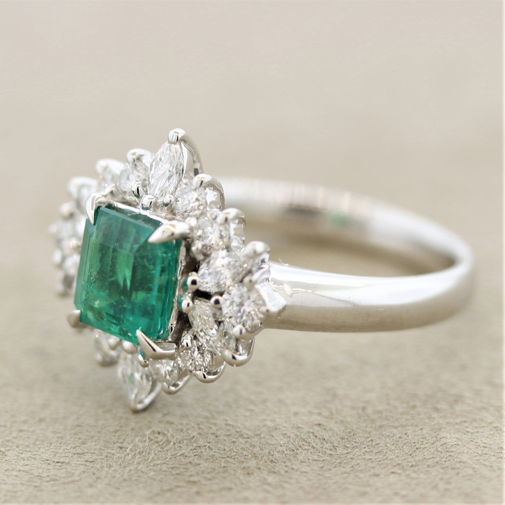 Emerald Diamond Platinum Ring