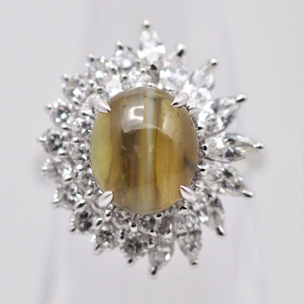 Cats Eye Chrysoberyl Diamond Platinum Ring