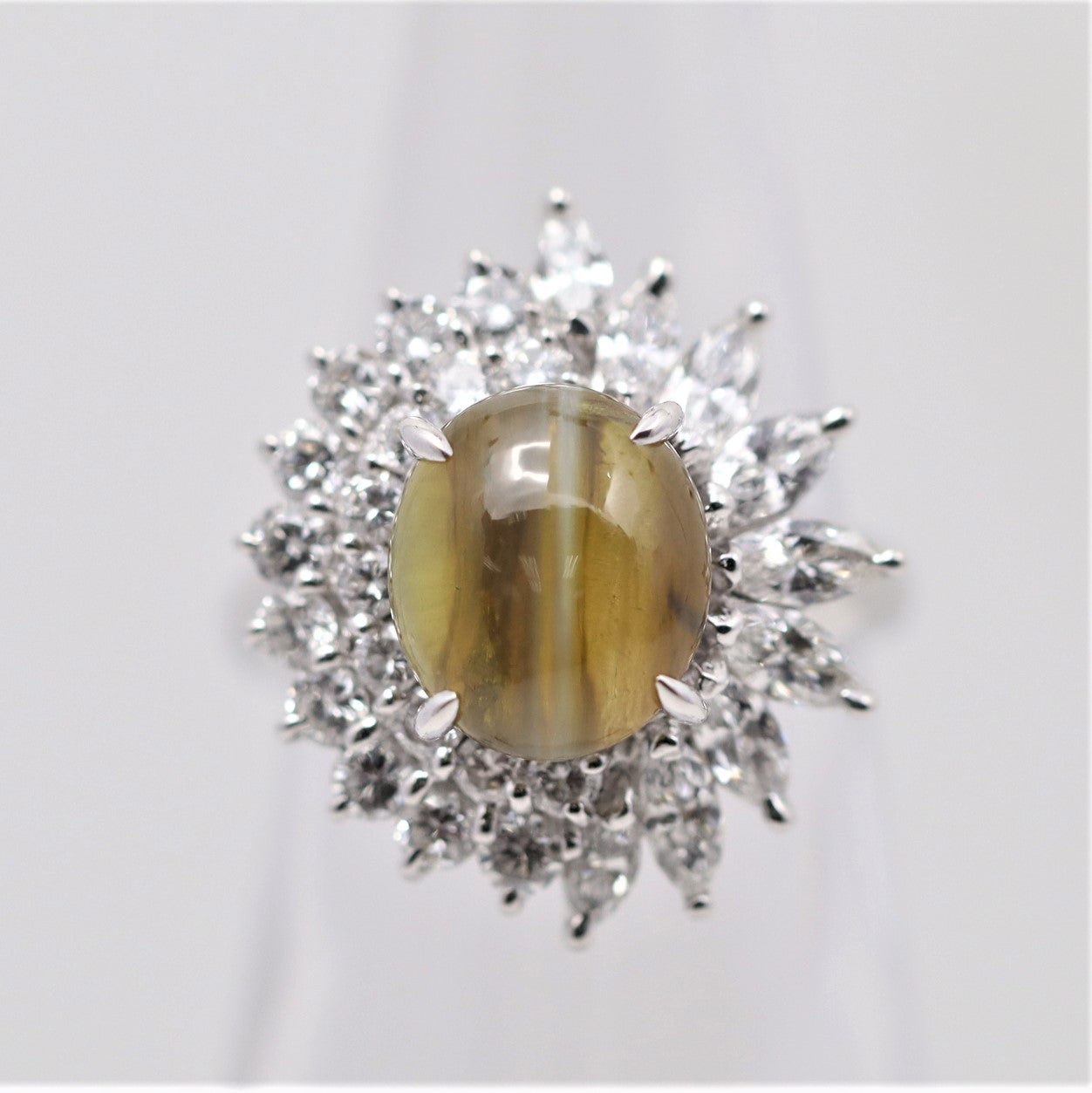 Cats Eye Chrysoberyl Diamond Platinum Ring