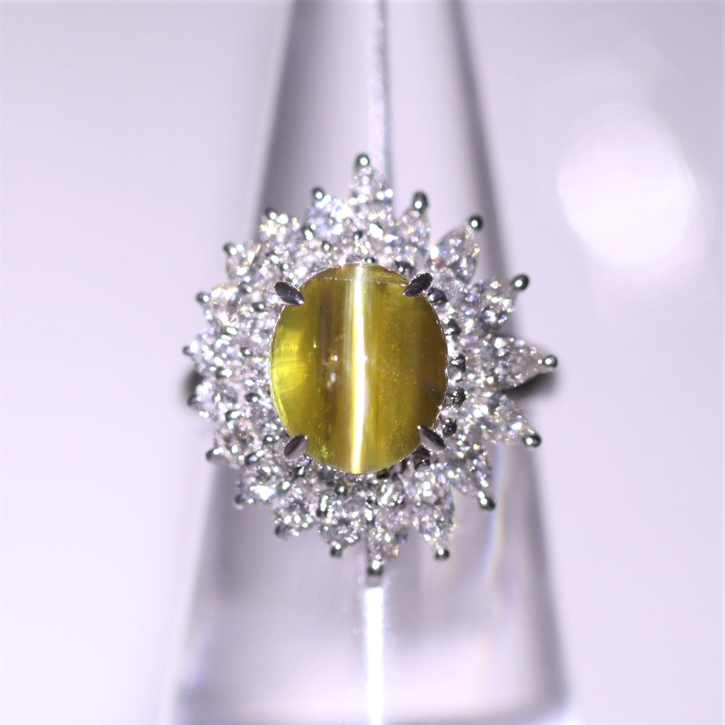 Cats Eye Chrysoberyl Diamond Platinum Ring