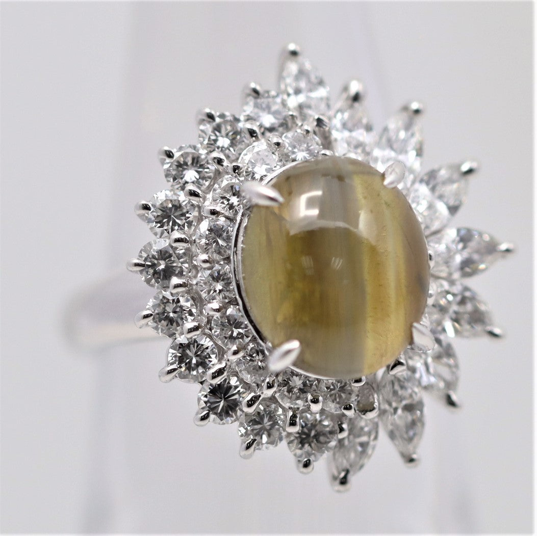 Cats Eye Chrysoberyl Diamond Platinum Ring