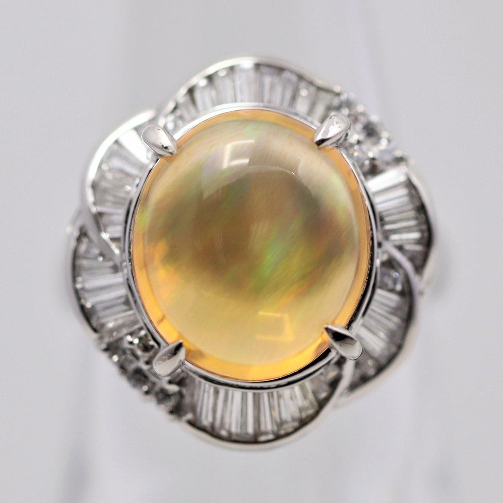 Mexican Fire Opal Diamond Platinum Ring