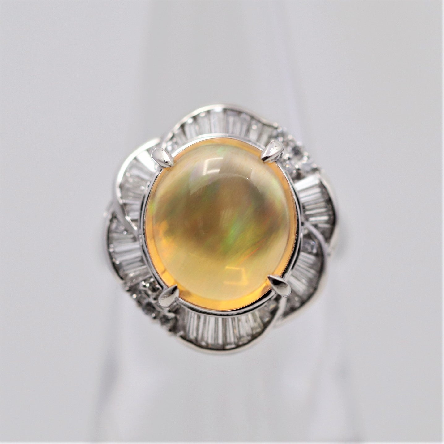 Mexican Fire Opal Diamond Platinum Ring