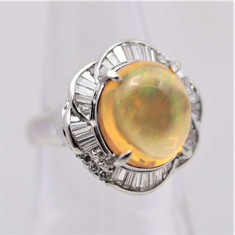 Mexican Fire Opal Diamond Platinum Ring