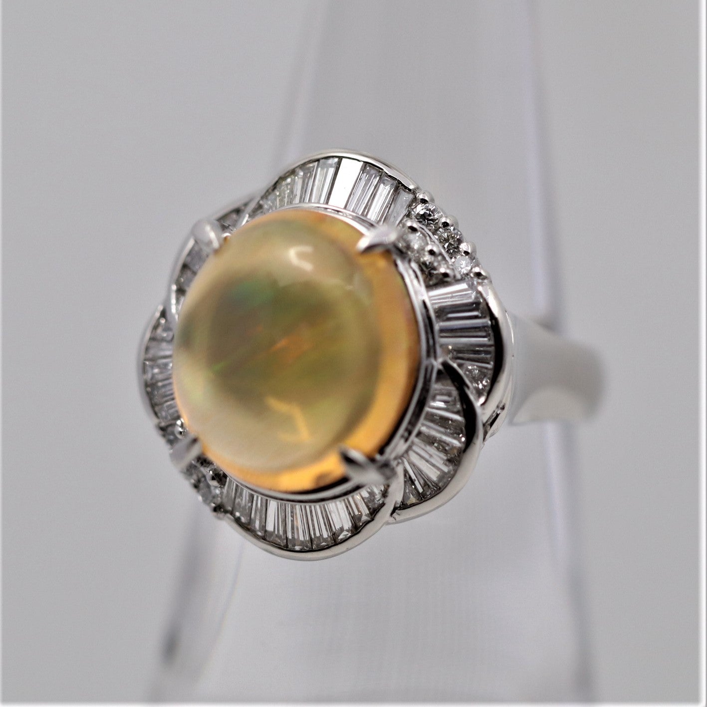 Mexican Fire Opal Diamond Platinum Ring