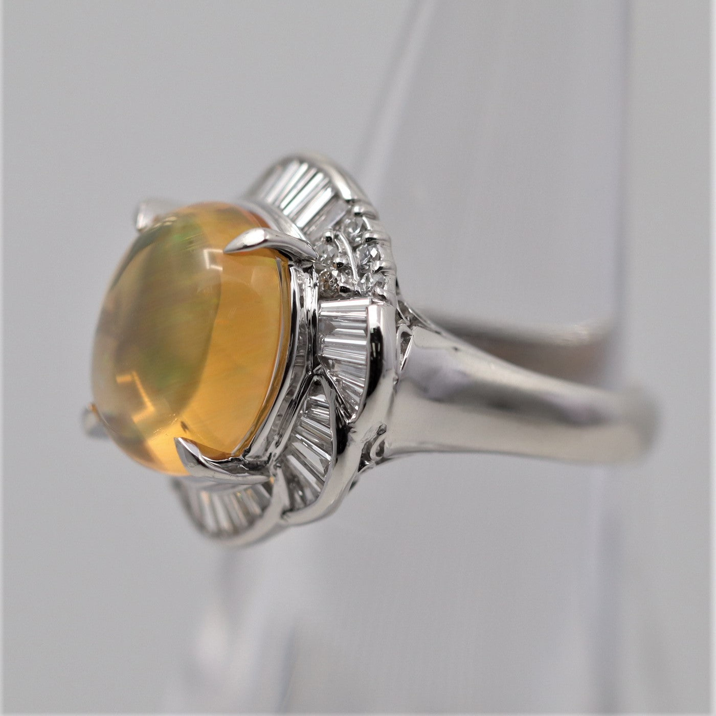 Mexican Fire Opal Diamond Platinum Ring