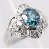 Blue Zircon Diamond Platinum Ring