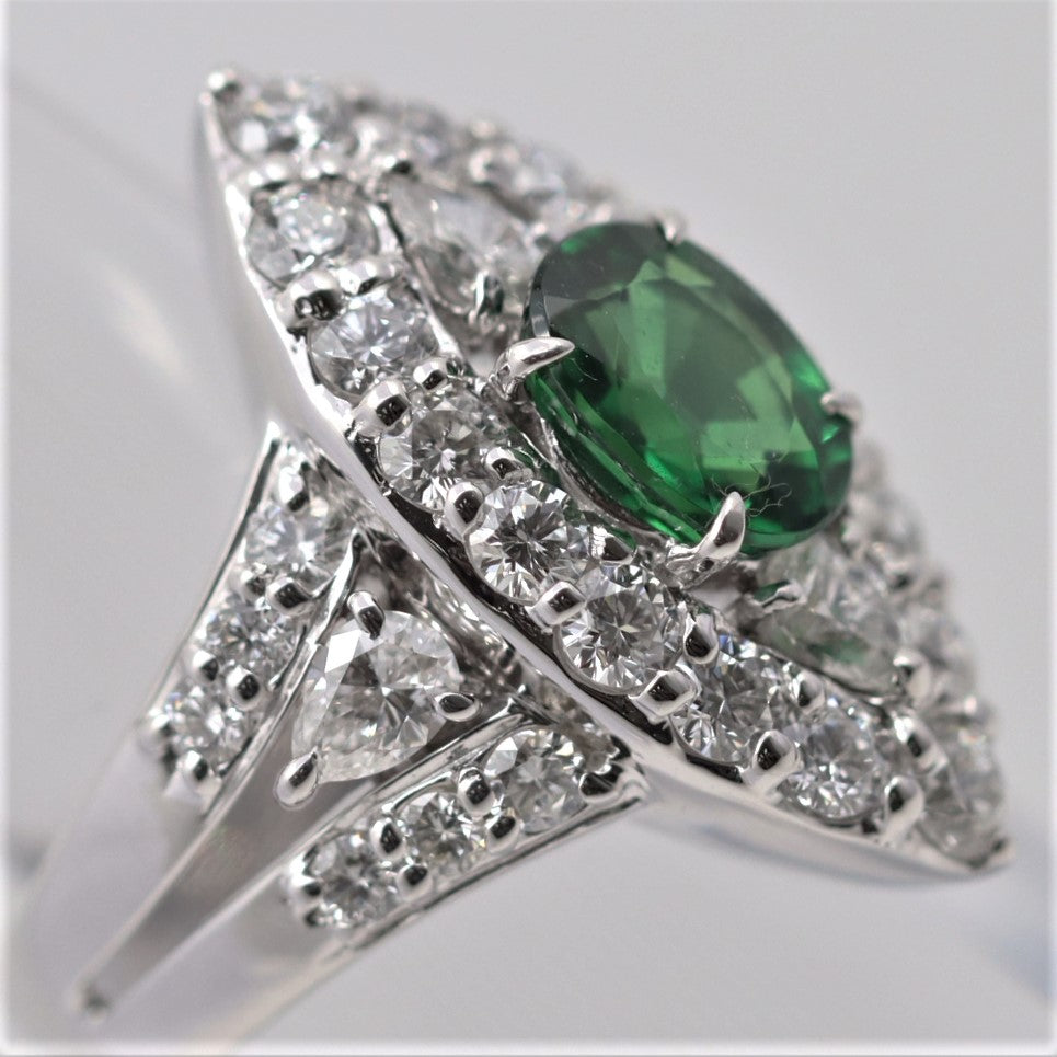 Tsavorite Diamond Platinum Navette-Style Ring