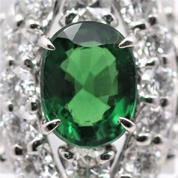 Tsavorite Diamond Platinum Navette-Style Ring