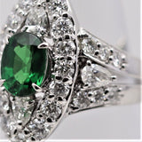 Tsavorite Diamond Platinum Navette-Style Ring