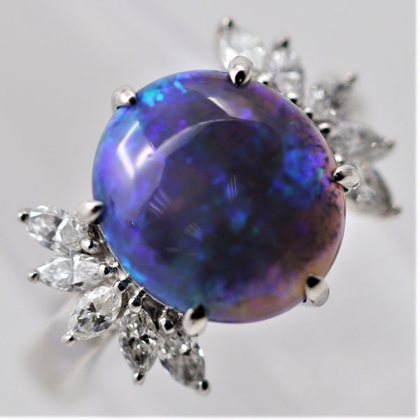Australian Black Crystal Opal Diamond Platinum Ring