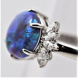 Australian Black Crystal Opal Diamond Platinum Ring