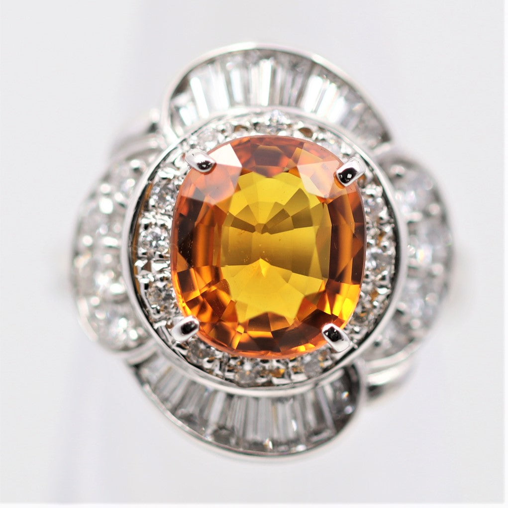 Gem Orange Sapphire Diamond Platinum Ring