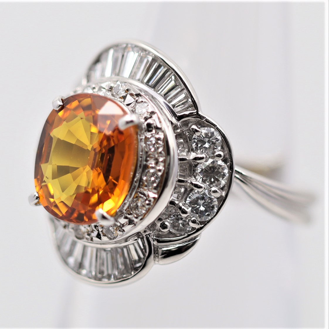 Gem Orange Sapphire Diamond Platinum Ring