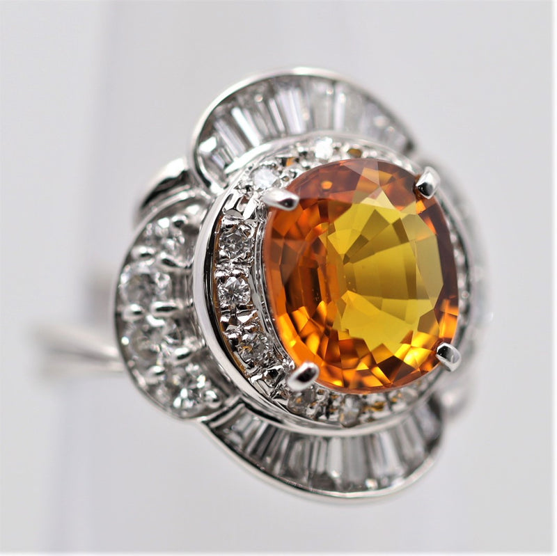 Gem Orange Sapphire Diamond Platinum Ring
