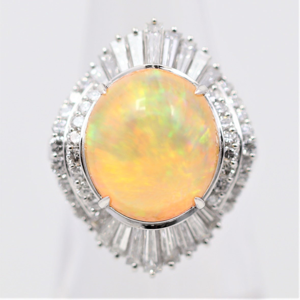 Superb Mexican Fire Opal Diamond Platinum Cocktail Ring