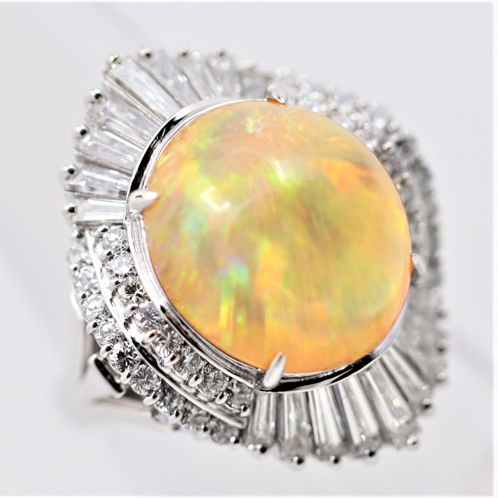 Superb Mexican Fire Opal Diamond Platinum Cocktail Ring