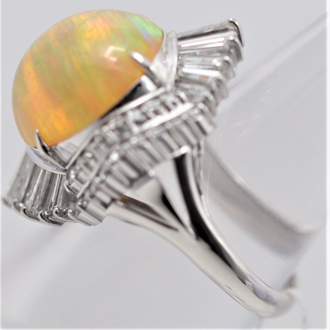 Superb Mexican Fire Opal Diamond Platinum Cocktail Ring