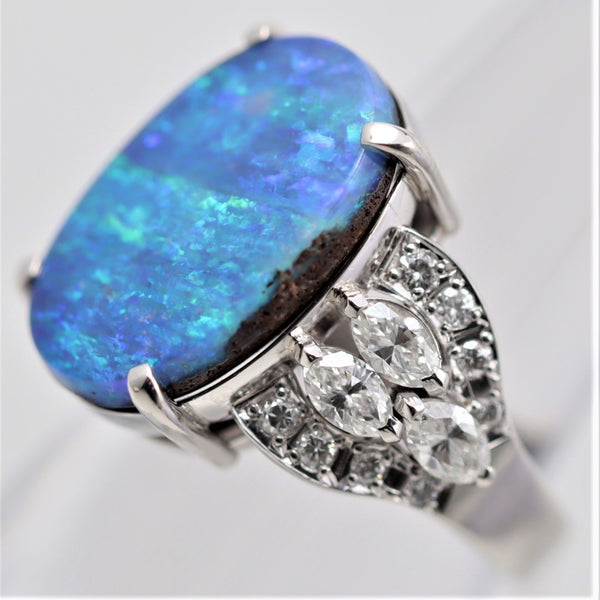 Fine Australian Boulder Opal Diamond Platinum Ring