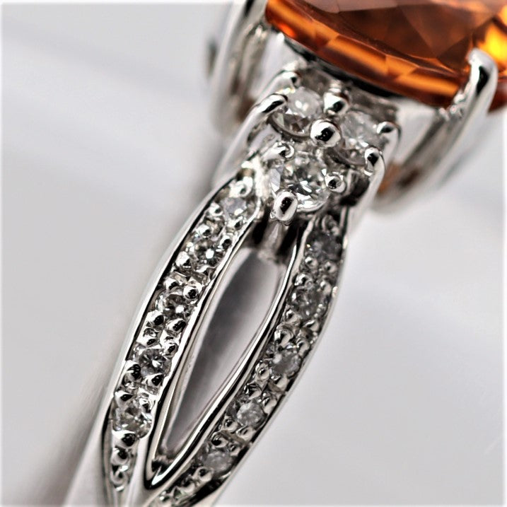 Extra-Fine Mandarin Garnet Diamond Platinum Ring