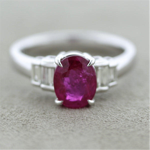 2.02 Carat Burmese Ruby Diamond Platinum Ring, GIA Certified