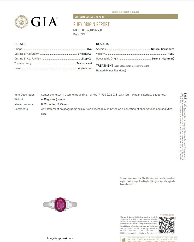 2.02 Carat Burmese Ruby Diamond Platinum Ring, GIA Certified