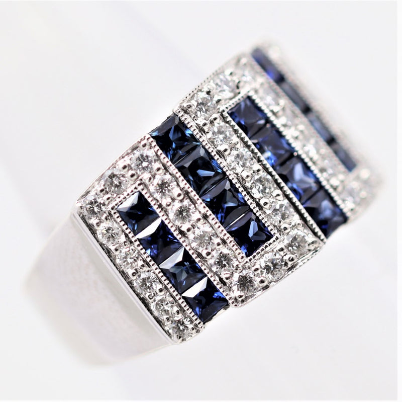 Diamond Sapphire Wide Platinum Band Ring