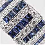 Diamond Sapphire Wide Platinum Band Ring