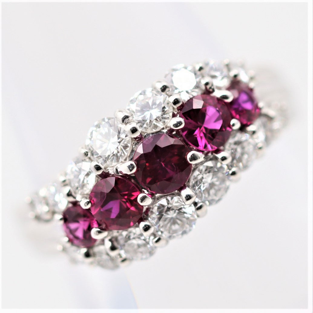 Ruby Diamond Platinum Swirl Band Ring