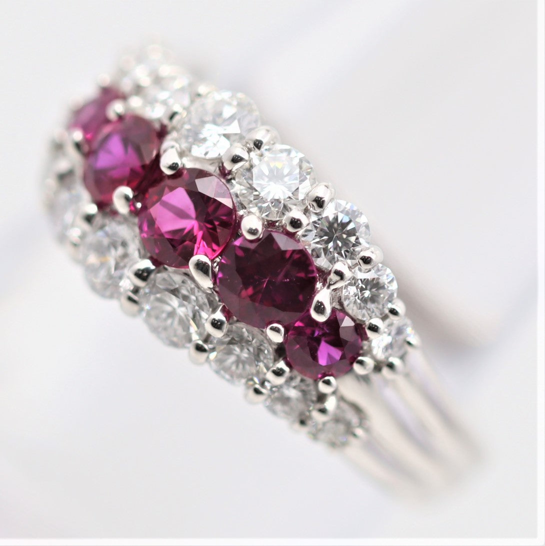 Ruby Diamond Platinum Swirl Band Ring