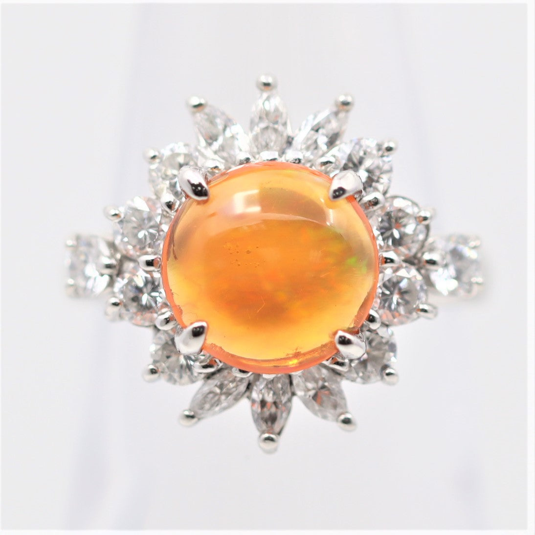 Mexican Fire Opal Diamond Platinum Ring