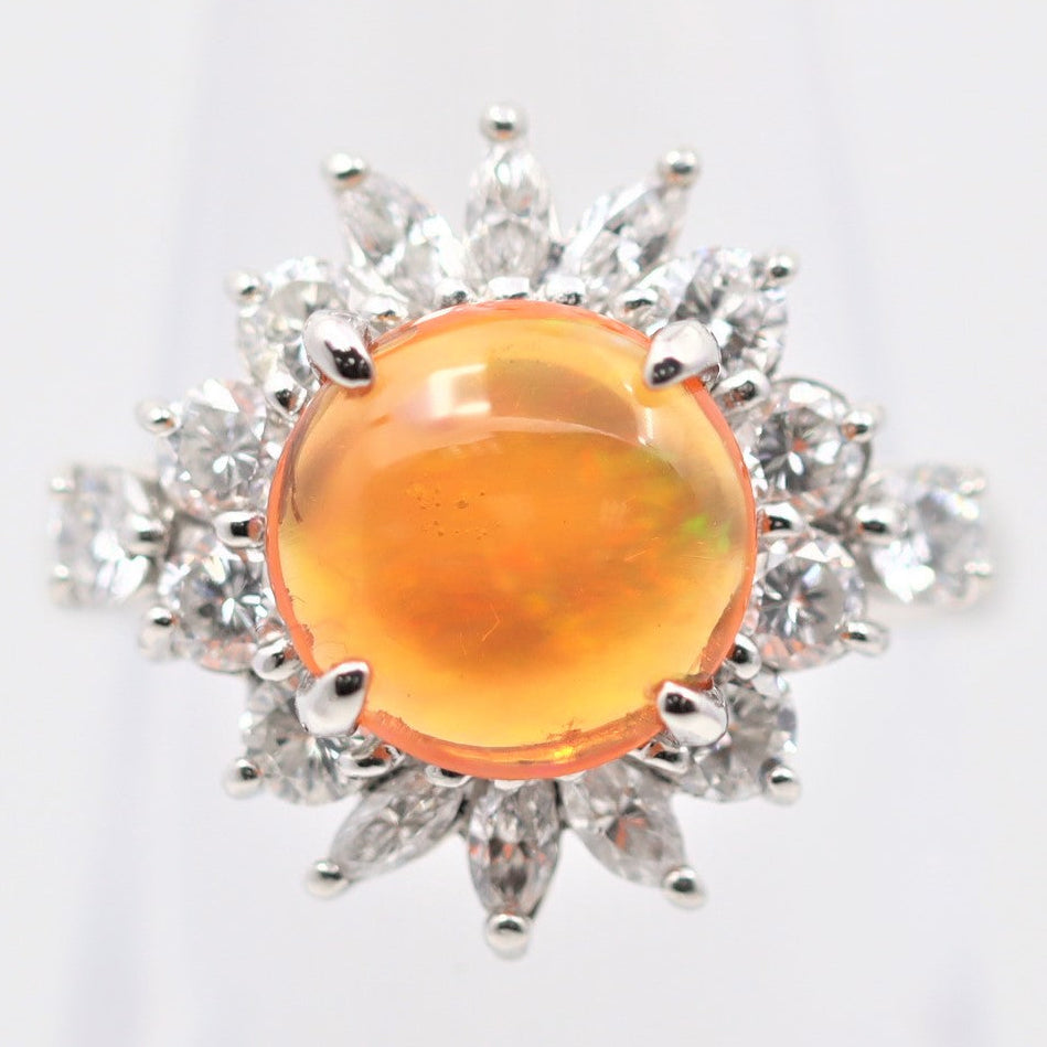 Mexican Fire Opal Diamond Platinum Ring